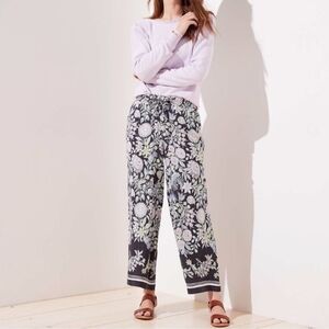 LOFT Womens Gray Pastel Floral Boho Wide Leg Pockets Drawstring  Crop Pants. S